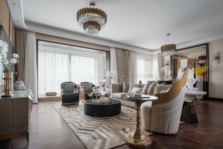 江門市匯銀江南富灣輕奢風(fēng)格三居室裝修案例