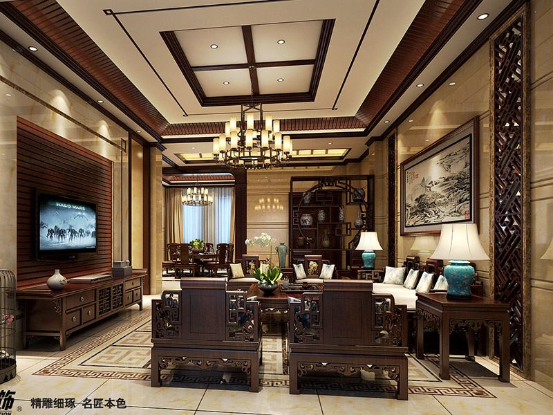 茂名市碧桂園城市花園新中式風(fēng)格別墅裝修案例