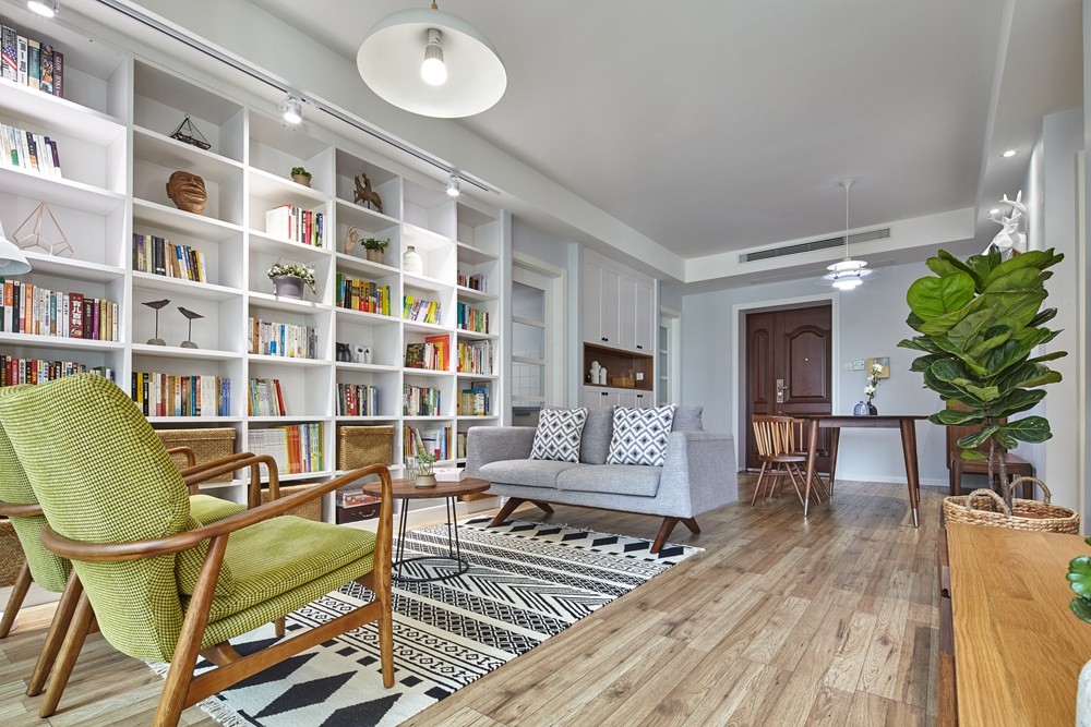 北歐原木風(fēng)格家裝設(shè)計(jì)室內(nèi)裝修效果圖-客廳開(kāi)放式書(shū)柜 北歐原木風(fēng)格家裝設(shè)計(jì)室內(nèi)裝修效果圖-客廳開(kāi)放式書(shū)柜