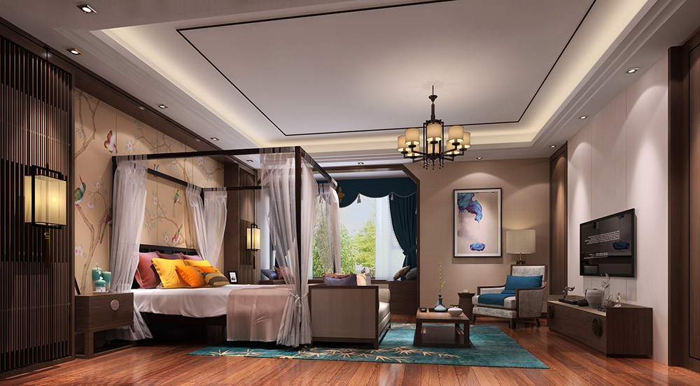 新中式風格別墅裝修效果圖-東逸灣翠河澗四居190平米-臥室 新中式風格別墅裝修效果圖-東逸灣翠河澗四居190平米-臥室