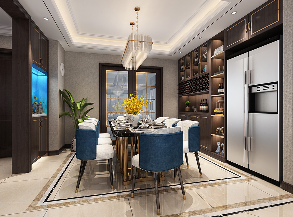 簡(jiǎn)歐輕奢風(fēng)格別墅裝修設(shè)計(jì)效果圖-依云水岸別墅366平米-別墅裝修設(shè)計(jì)餐廳 簡(jiǎn)歐輕奢風(fēng)格別墅裝修設(shè)計(jì)效果圖-依云水岸別墅366平米-別墅裝修設(shè)計(jì)餐廳
