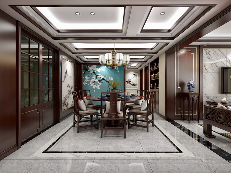 韶關(guān)市中駿雍景灣新中式風(fēng)格三居室裝修案例