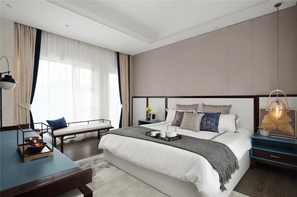 新中式風格別墅家裝案例效果圖-主臥 新中式風格別墅家裝案例效果圖-主臥