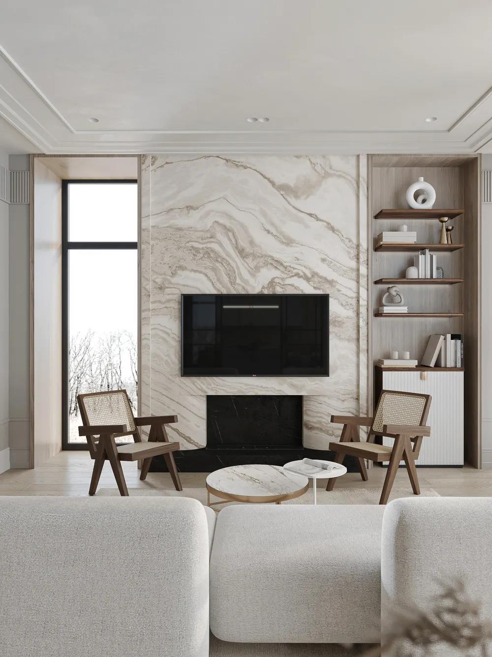 輕奢極簡風(fēng)格室內(nèi)家裝案例效果圖-客廳電視背景墻 輕奢極簡風(fēng)格室內(nèi)家裝案例效果圖-客廳電視背景墻