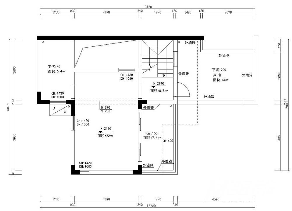 別墅裝修設(shè)計美式輕奢風(fēng)格-頂層平面圖 別墅裝修設(shè)計美式輕奢風(fēng)格-頂層平面圖