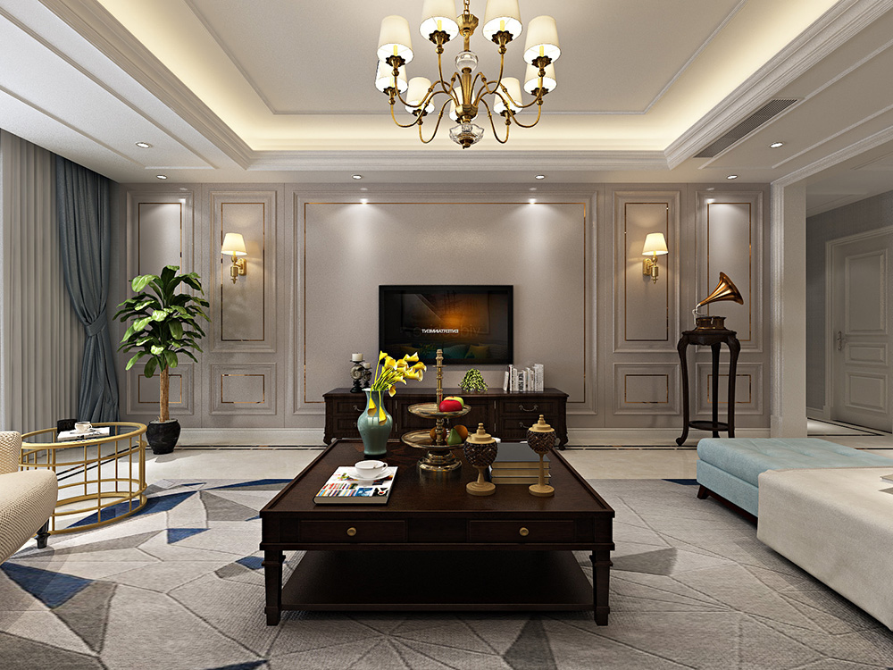 美式輕奢風(fēng)格室內(nèi)裝修設(shè)計效果圖-恒大濱江左岸四居133平米-室內(nèi)背景墻裝修設(shè)計 美式輕奢風(fēng)格室內(nèi)裝修設(shè)計效果圖-恒大濱江左岸四居133平米-室內(nèi)背景墻裝修設(shè)計