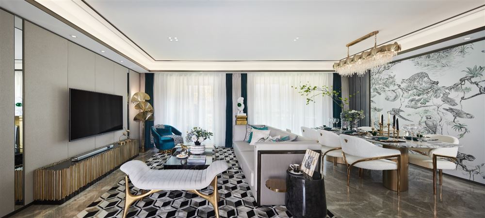 自貢市盈佳大廈新中式風(fēng)格四居室裝修案例