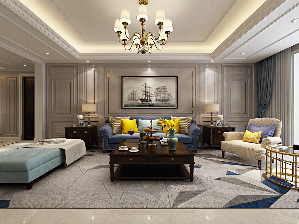 美式輕奢風(fēng)格室內(nèi)裝修設(shè)計效果圖-恒大濱江左岸四居133平米-室內(nèi)客廳裝修設(shè)計 美式輕奢風(fēng)格室內(nèi)裝修設(shè)計效果圖-恒大濱江左岸四居133平米-室內(nèi)客廳裝修設(shè)計