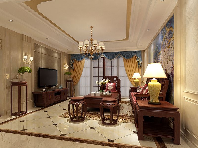 茂名市時(shí)代名苑新中式風(fēng)格三居室裝修案例