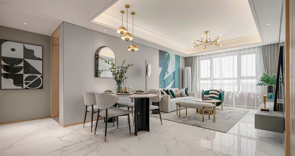 北歐輕奢風格室內(nèi)家裝案例效果圖-客餐廳 北歐輕奢風格室內(nèi)家裝案例效果圖-客餐廳