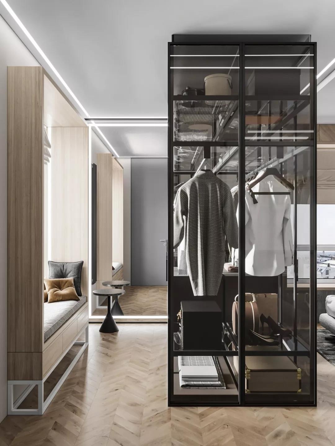 高級灰+原木色現(xiàn)代風格室內(nèi)裝修設計效果圖-萬達華府四居140平米-衣帽間 高級灰+原木色現(xiàn)代風格室內(nèi)裝修設計效果圖-萬達華府四居140平米-衣帽間