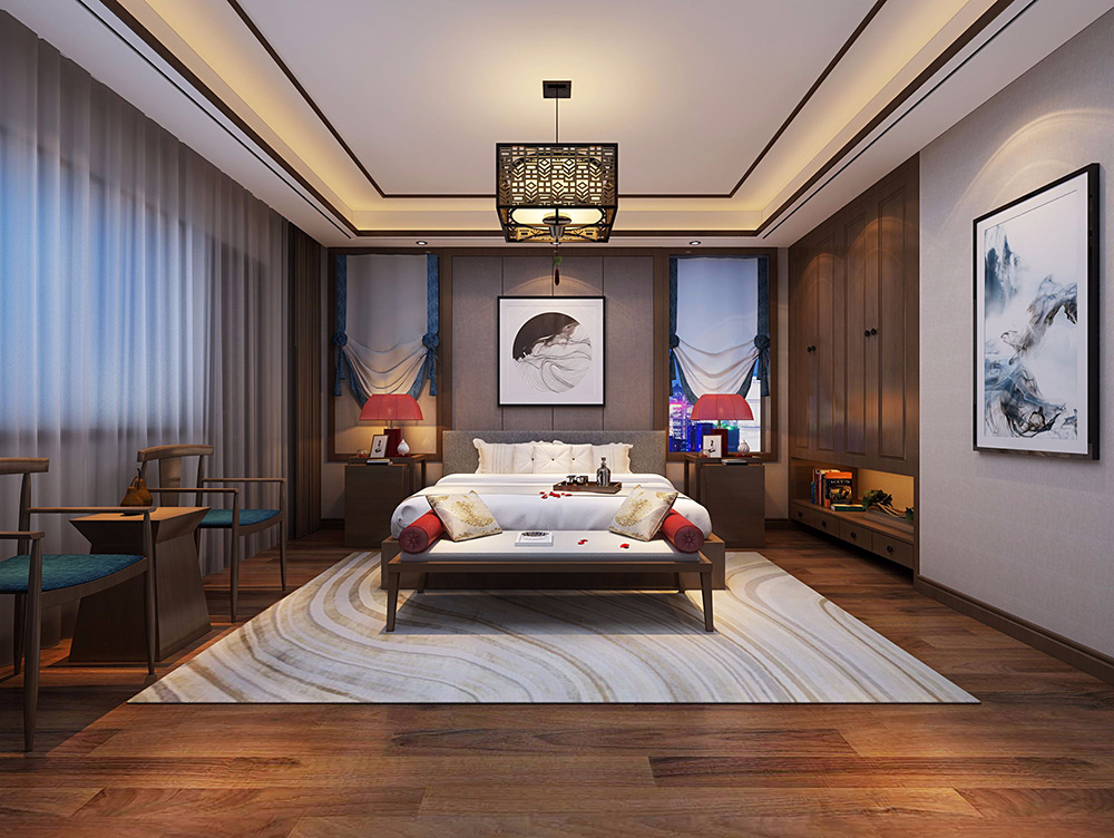 新中式風格別墅裝修設(shè)計效果圖-東逸灣水漾林岸別墅410平米-別墅裝修設(shè)計臥室 新中式風格別墅裝修設(shè)計效果圖-東逸灣水漾林岸別墅410平米-別墅裝修設(shè)計臥室
