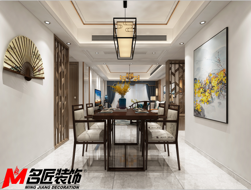 德陽市萬達(dá)華府。新中式風(fēng)格三居室裝修案例