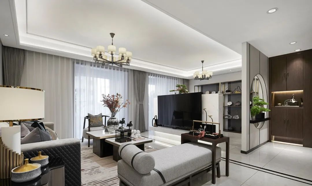 廣州市星河灣半島新中式風格三居室裝修案例