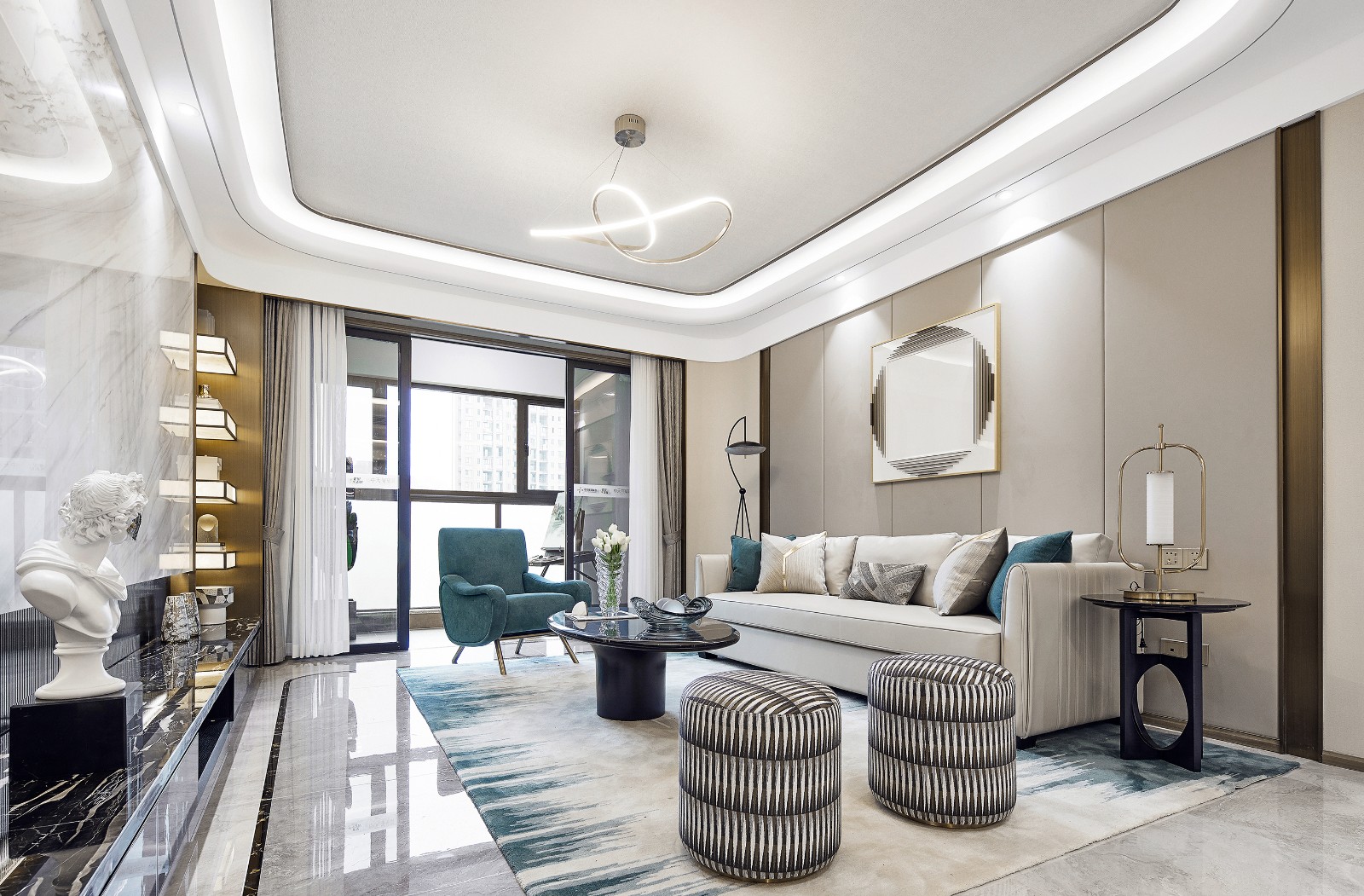 廣州市南沙濱?，B城輕奢風格三居室裝修案例