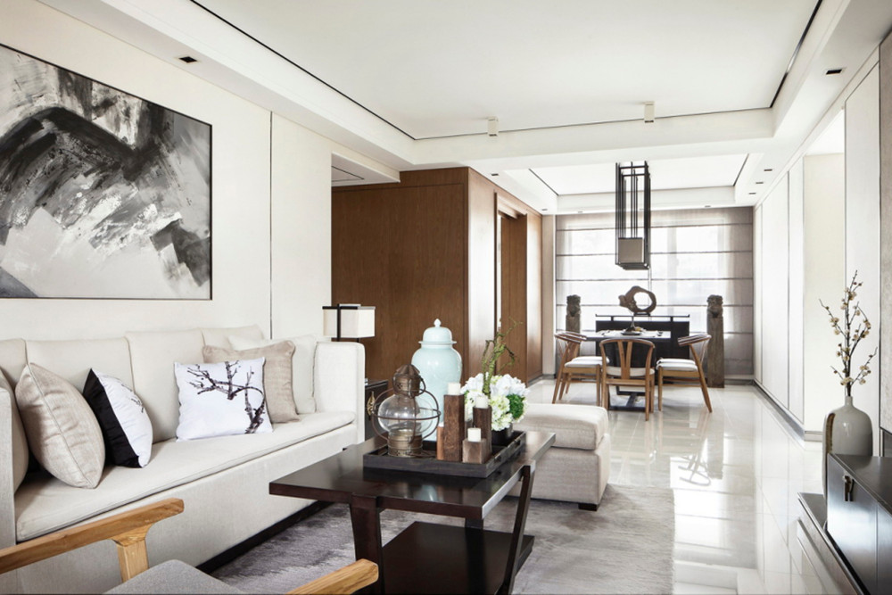 廣州市海珠半島花園三期新中式風(fēng)格三居室裝修案例