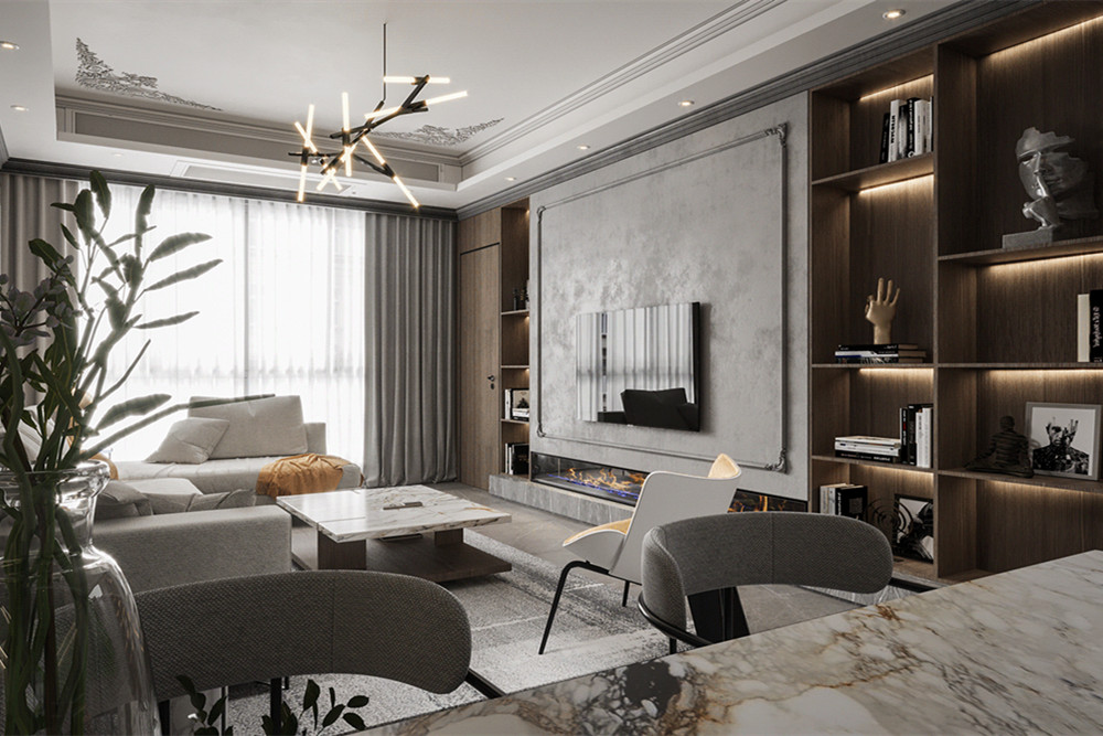 嘉興市嘉善萬(wàn)聯(lián)城輕奢風(fēng)格三居室裝修案例