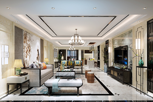 佛山市保利中央公園新中式風(fēng)格三居室裝修案例
